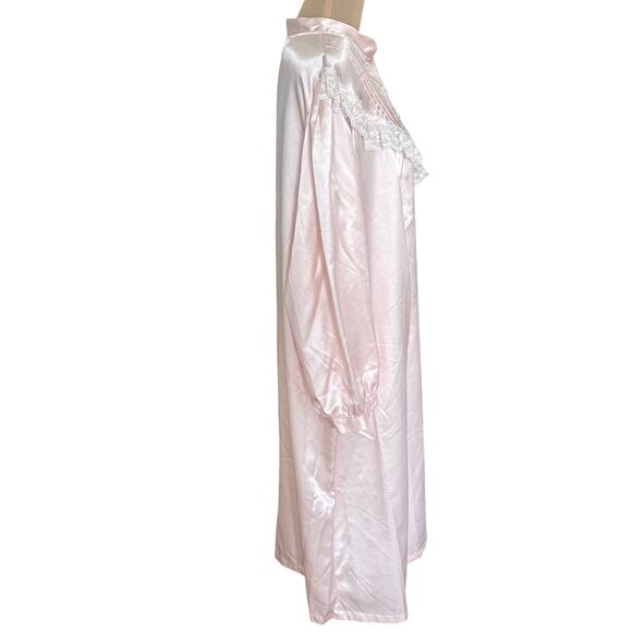 Vintage Anna Pink Satin Lace Embroidered Night Gown Victorian Cottage Regency - Picture 6 of 9